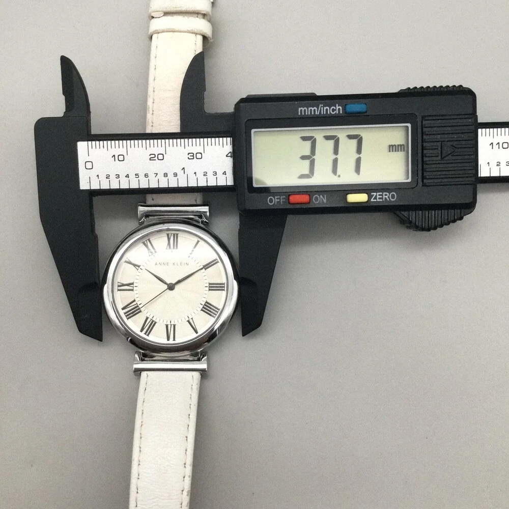 Anne Klein Womens Dress Watch 38mm Large Dial White Leather AK/2137 New Battery